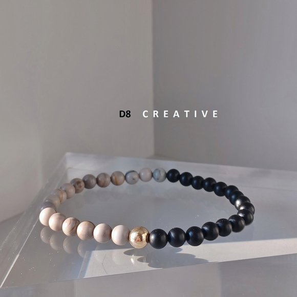 New men's jasper stone with black agate & hand woven 3 pieces set bracelets - Picture 5 of 8